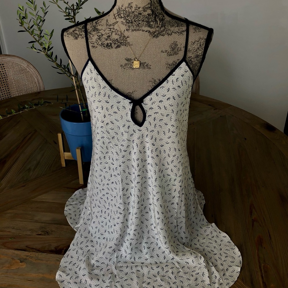 100% Silk Cream and Navy Slip Dress - Fantasies by Morgan Taylor